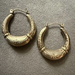Engraved 10k Hoop Earrings with Star Motif